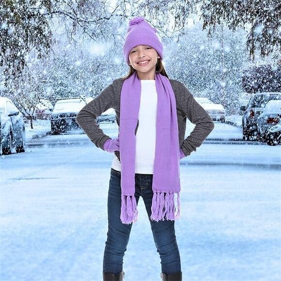 Girls 3 Item Swak Girls Winter Kid-Set: Hat, scarf & Glove (Lavender256) - Picture 2 of 5